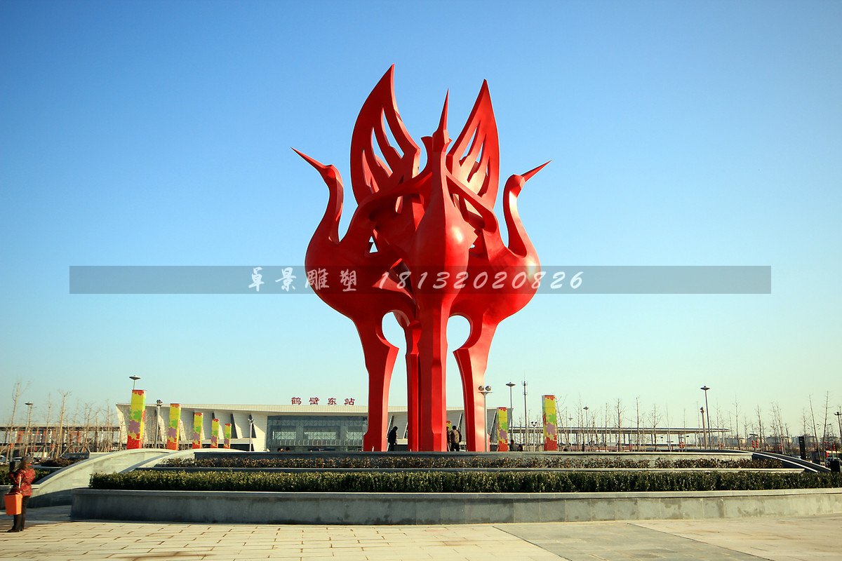 不銹鋼仙鶴雕塑，抽象仙鶴雕塑 (2)