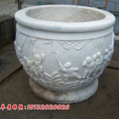 漢白玉花盆雕塑，白色石頭花盆