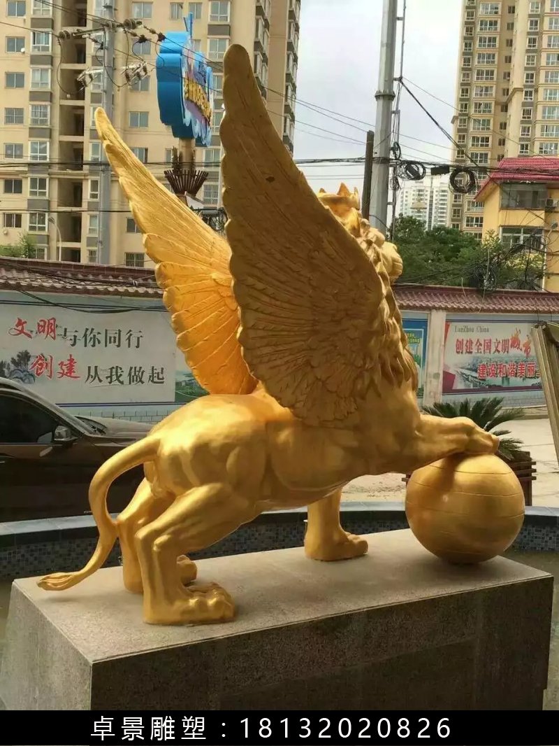 飛獅銅雕，鑄銅飛獅雕塑 (3)