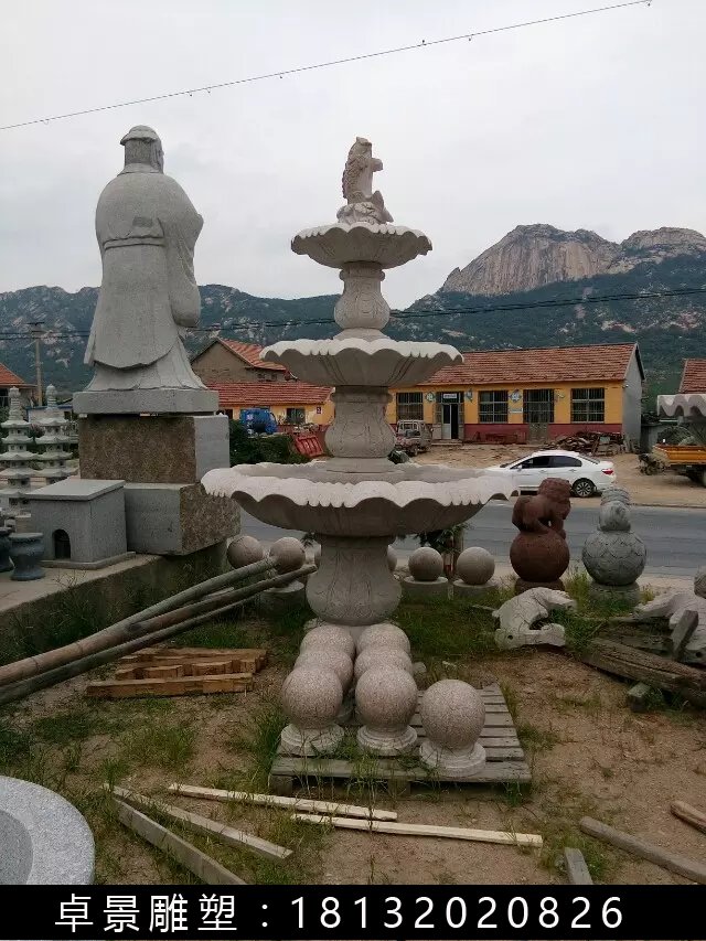 噴泉石雕，三層石噴泉