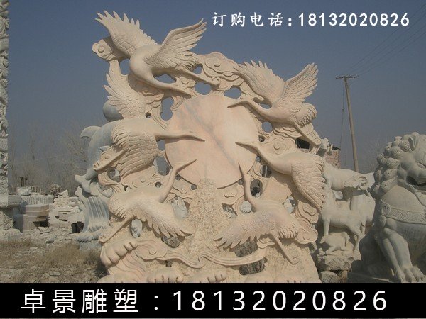 仙鶴石雕，晚霞紅仙鶴雕塑 (1)