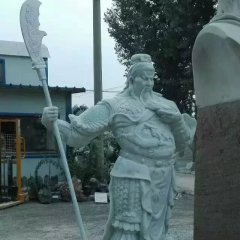 關(guān)公石雕，漢白玉關(guān)公持刀雕塑