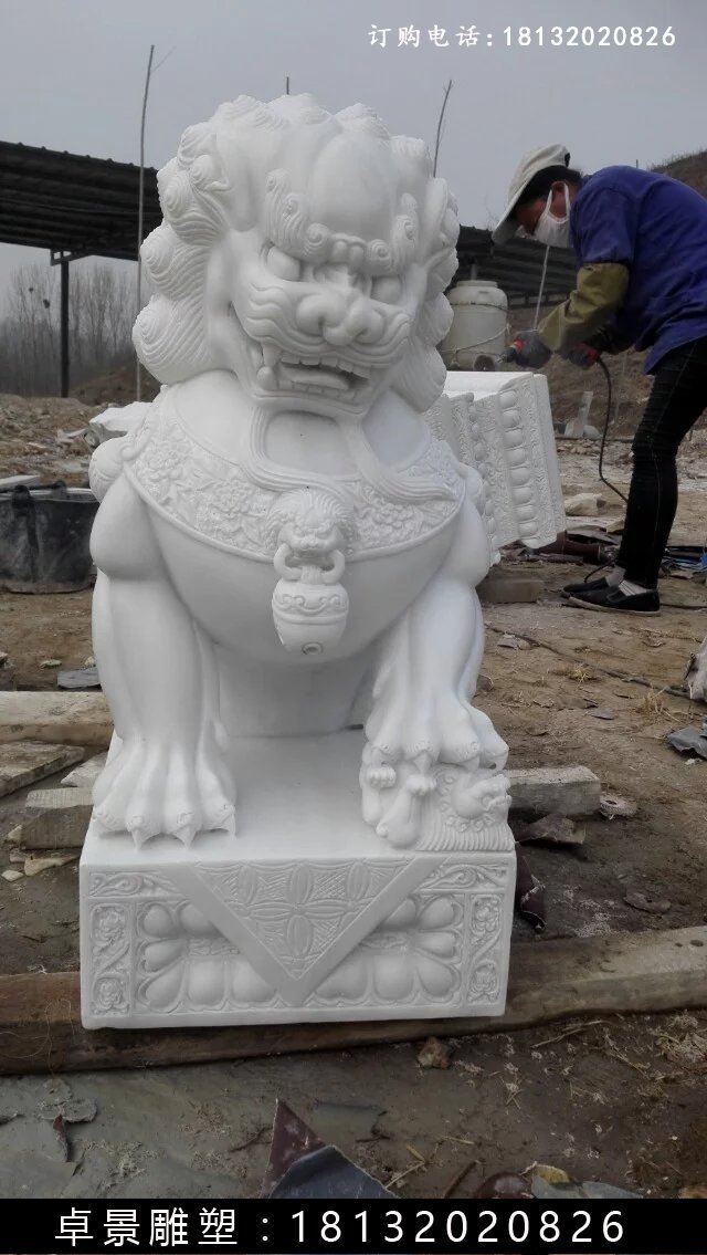 漢白玉獅子雕塑，北京獅漢白玉雕塑 (2)