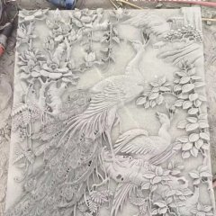 石雕百鳥朝鳳浮雕，漢白玉石浮雕