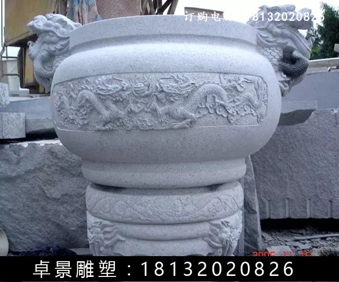 石圓鼎，石香爐雕塑 (2)