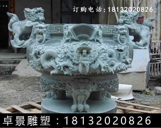 石圓鼎，石香爐雕塑 (3)
