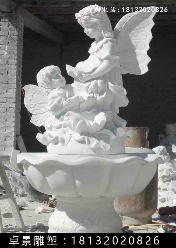 小天使石噴泉，漢白玉小天使噴泉雕塑