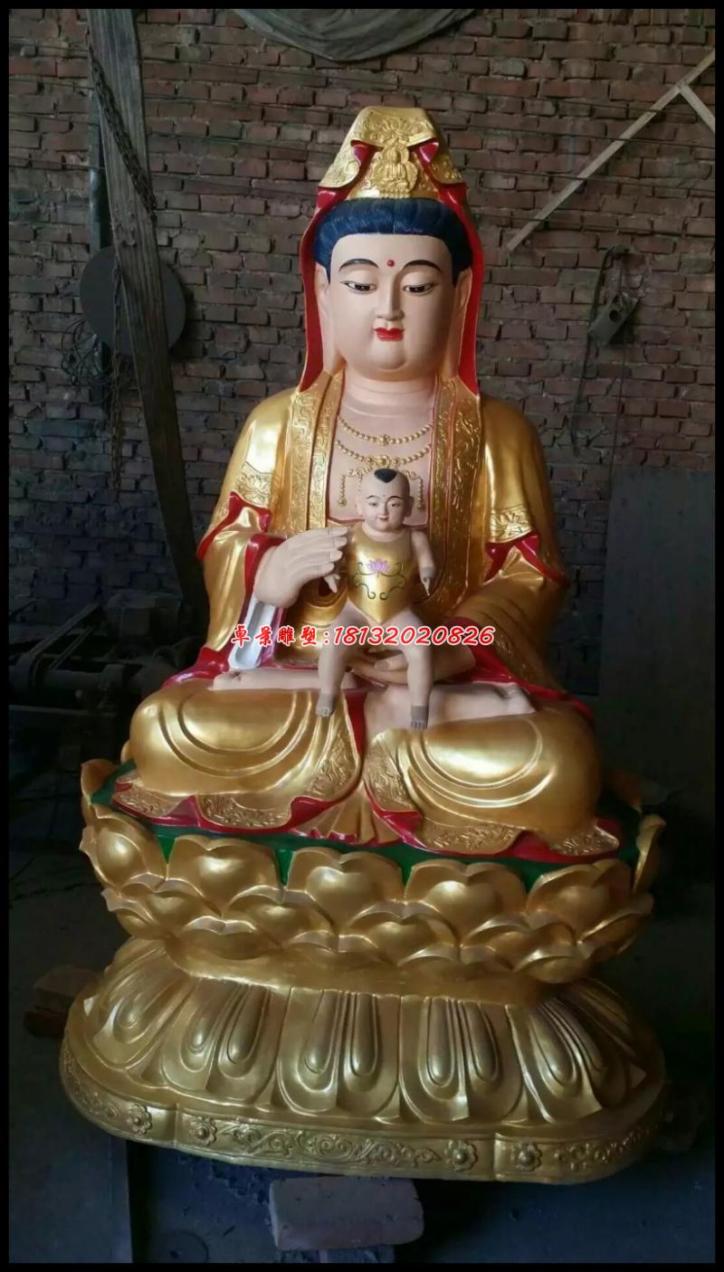 觀音送子銅雕，貼金銅觀音送子雕塑