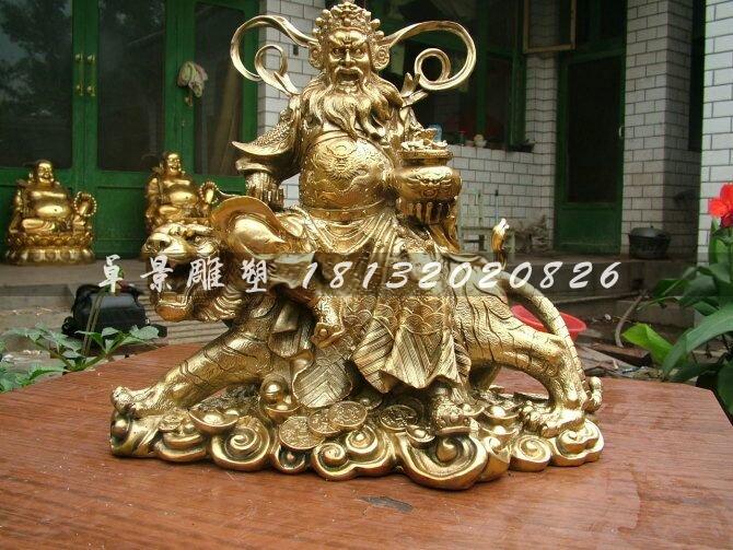 財神銅雕，騎虎財神銅雕