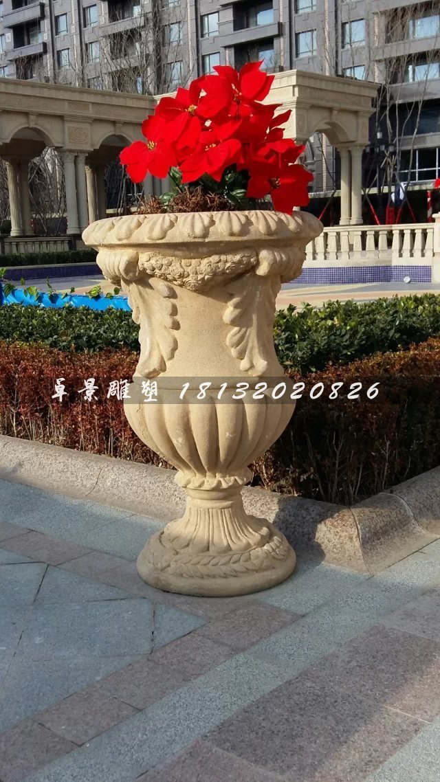 石頭花盆雕塑，小型石雕花盆