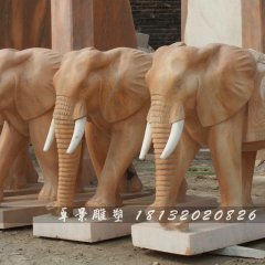 大象石雕，晚霞紅大象石雕，動(dòng)物石雕
