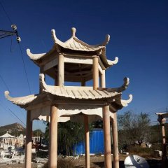 晚霞紅亭子，涼亭石雕