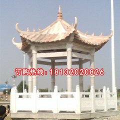 石雕亭子，晚霞紅石涼亭