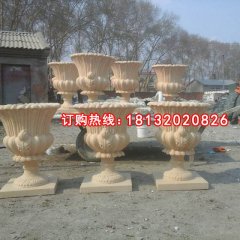 石雕花缽，砂巖花盆雕塑