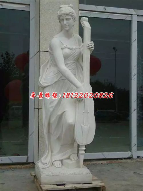 拉提琴石雕，漢白玉西方人物雕塑