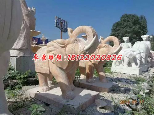 石雕大象,晚霞紅石雕大象 (1)