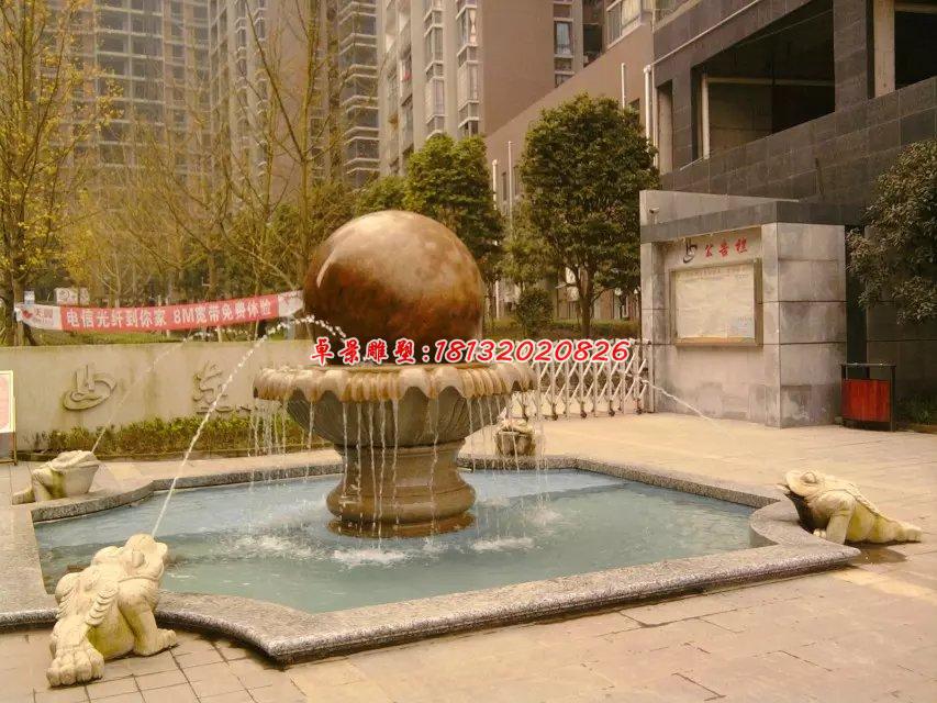 風(fēng)水球石雕，晚霞紅風(fēng)水球噴泉雕塑 (1)
