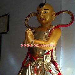 玻璃鋼善財(cái)童子雕塑，玻璃鋼彩繪貼金雕塑