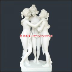 母女三石雕，漢白玉人物石雕