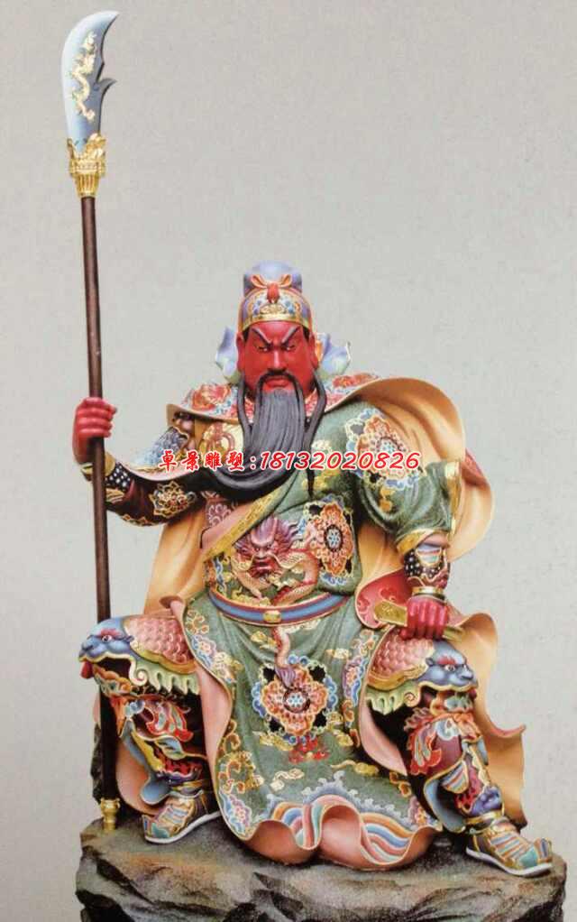 玻璃鋼紅臉關(guān)公，坐式關(guān)公雕塑
