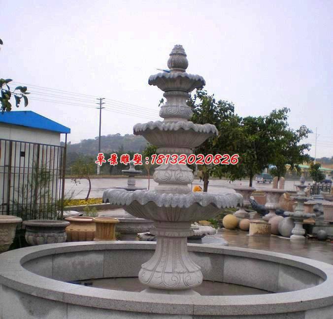 石雕噴泉，大理石三層噴泉雕塑