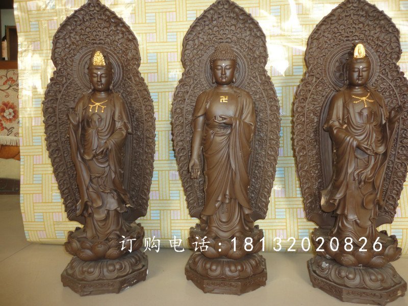 東方三圣銅雕，鑄銅東方三圣雕塑，西方三圣銅雕 (3)