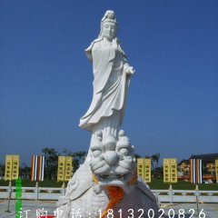 觀音石雕，漢白玉立式觀音雕塑