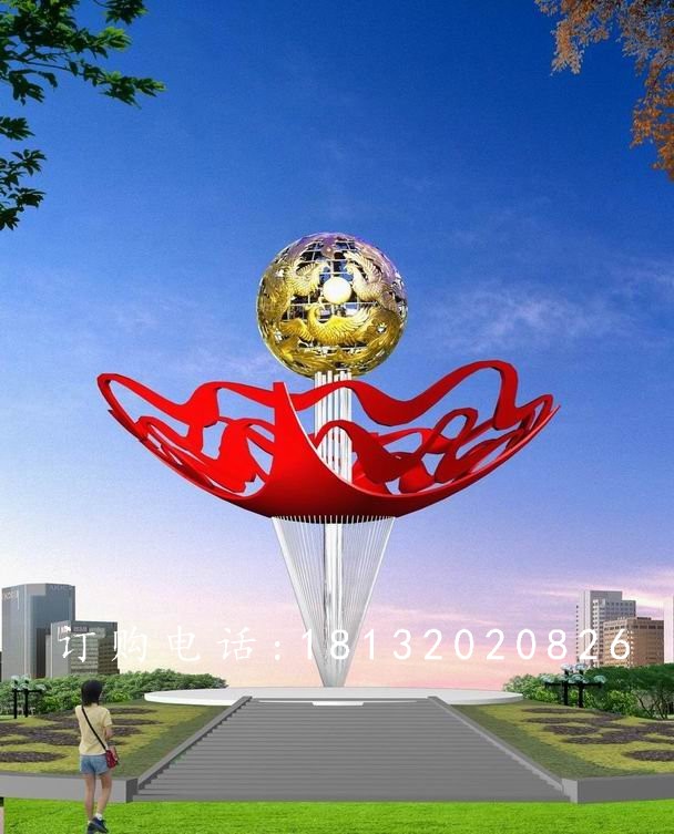 不銹鋼花朵雕塑，廣場(chǎng)不銹鋼花球雕塑