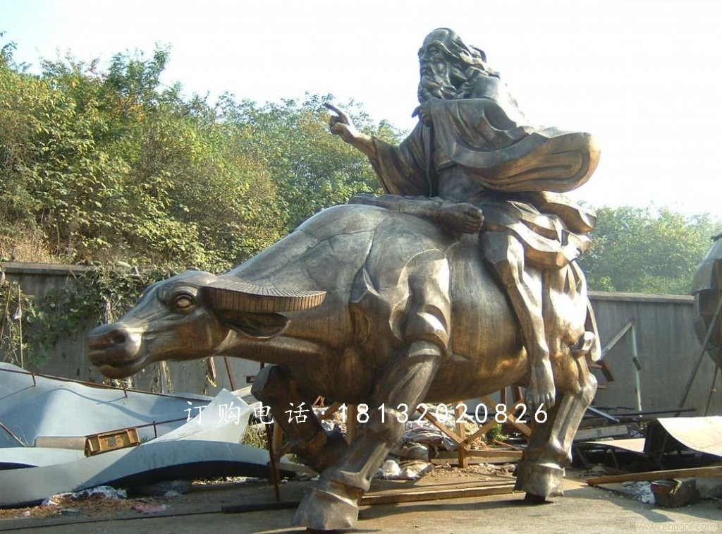 老子騎牛雕塑，古代人物騎牛雕塑