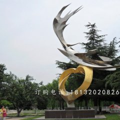 鳳凰展翅不銹鋼雕塑，公園景觀雕塑
