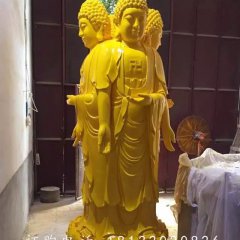 玻璃鋼三面佛雕塑，噴漆佛像雕塑