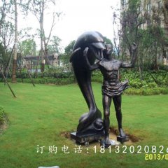 人與海豚銅雕，和諧銅雕，公園景觀雕塑