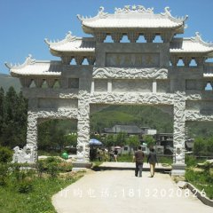 石雕三門牌樓，大理石牌樓雕塑