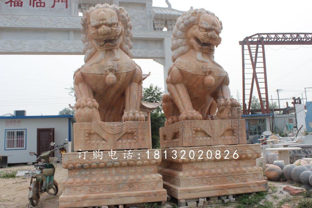 北京獅石雕，晚霞紅北京獅雕塑 (2)
