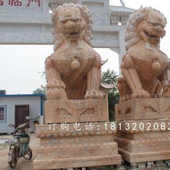北京獅石雕，晚霞紅北京獅雕塑