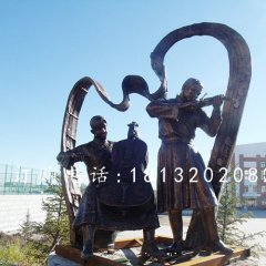 拉提琴銅雕，廣場(chǎng)人物奏樂銅雕