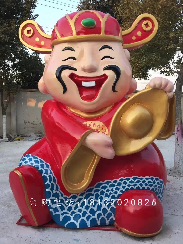 玻璃鋼卡通財(cái)神，卡通玻璃鋼雕塑