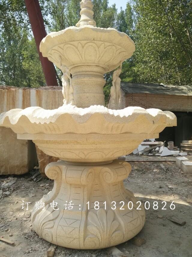 兩層噴泉石雕，砂巖噴泉雕塑