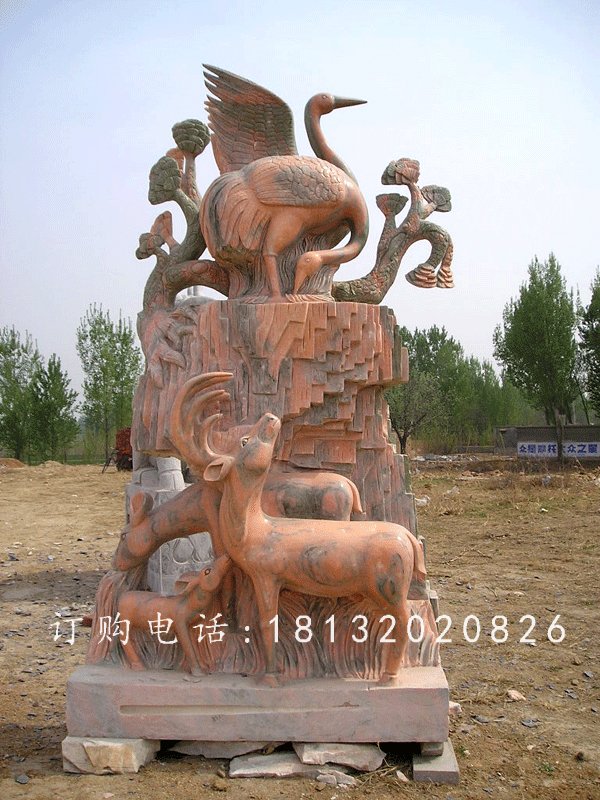 鶴鹿同春景觀石雕，晚霞紅景觀雕塑