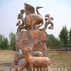 鶴鹿同春景觀石雕，晚霞紅景觀雕塑