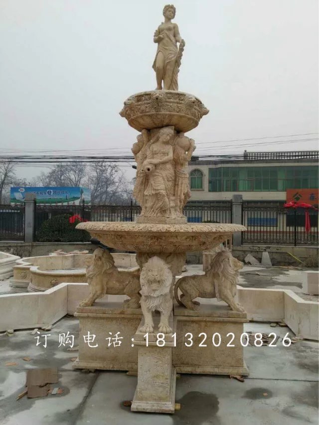 黃銹石噴泉雕塑，組合噴泉石雕