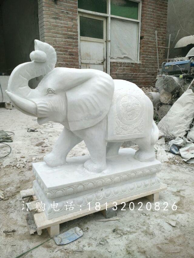 漢白玉大象石雕，招財(cái)動(dòng)物雕塑 (4)