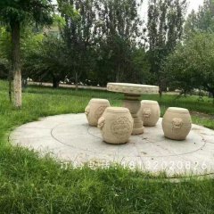 鼓式桌凳石雕，公園石桌凳