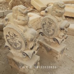 獅子抱鼓石，青石門墩雕塑