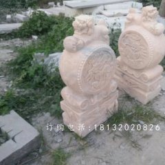 獅子門墩雕塑，晚霞紅石雕抱鼓