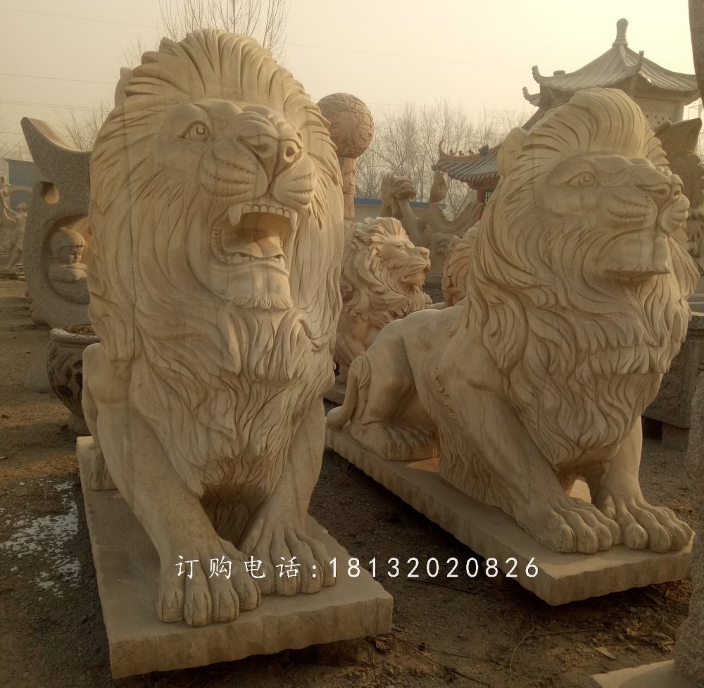 趴著的匯豐獅石雕，公園動(dòng)物石雕 (1)