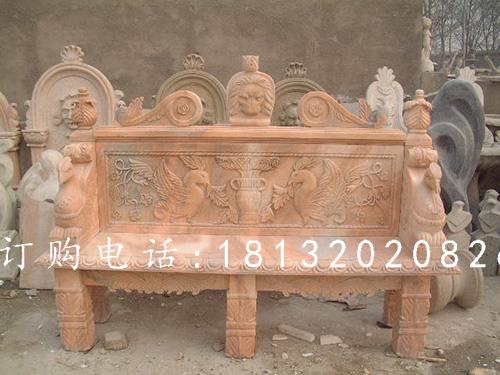 石雕椅子，晚霞紅石雕凳子雕塑