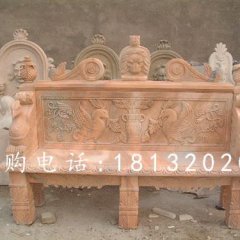 石雕椅子，晚霞紅石雕凳子雕塑