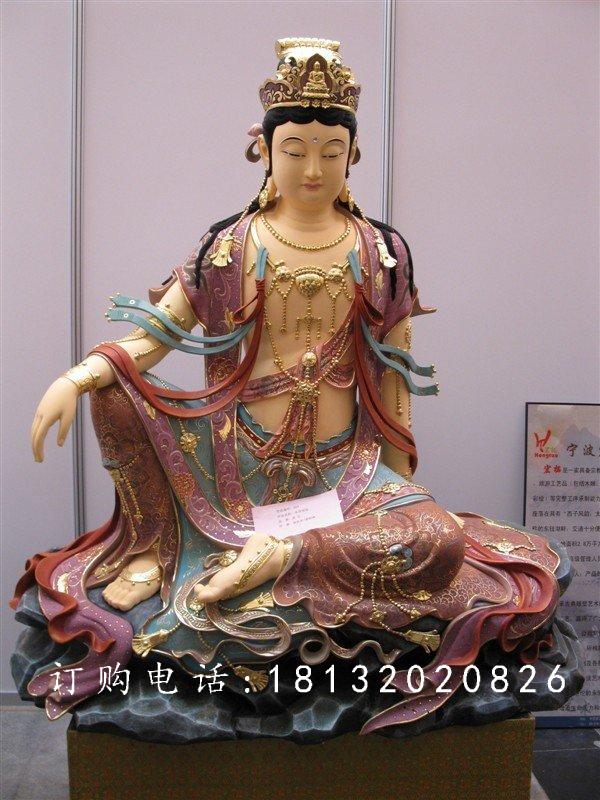 玻璃鋼觀音雕塑，坐式觀音菩薩玻璃鋼雕塑