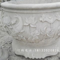 荷花與鳥花盆雕塑，水缸石雕